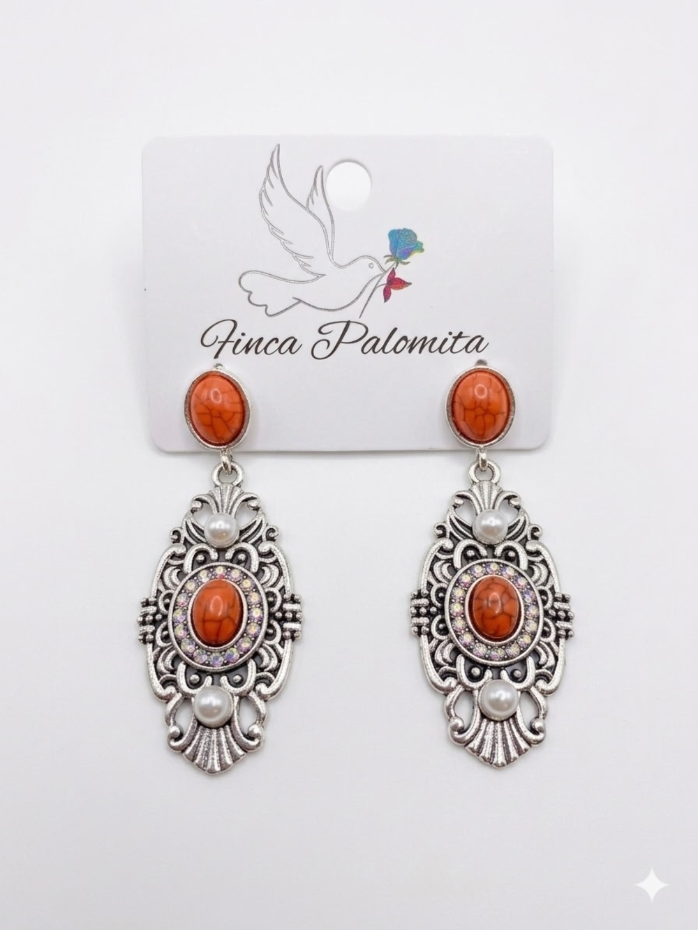 Orange Stone Filigree Drop Earrings NWT